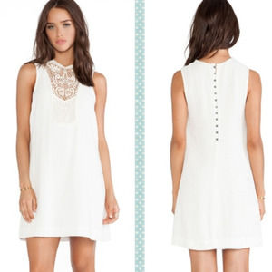 Free People Maribelle Mini Shift Dress XS White Crochet Lace Trim Lined EUC!